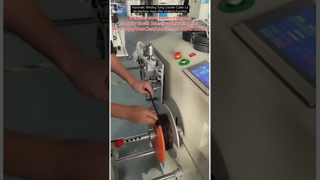 Automatický stroj na navíjení, vázání, počítání a stříhání kabelů s funkcí řazení drátů