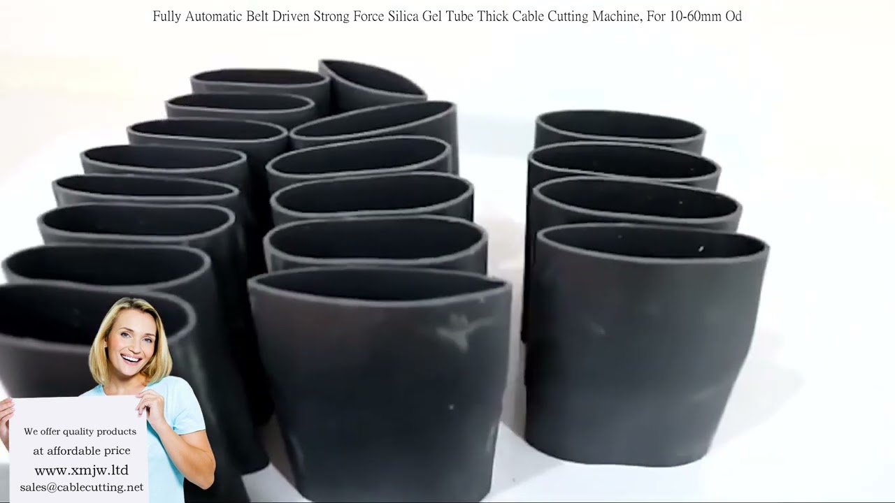 Plně automatický řezací stroj na silné silikonové trubice a kabely (10-60mm) – řemenový pohon, silný řez