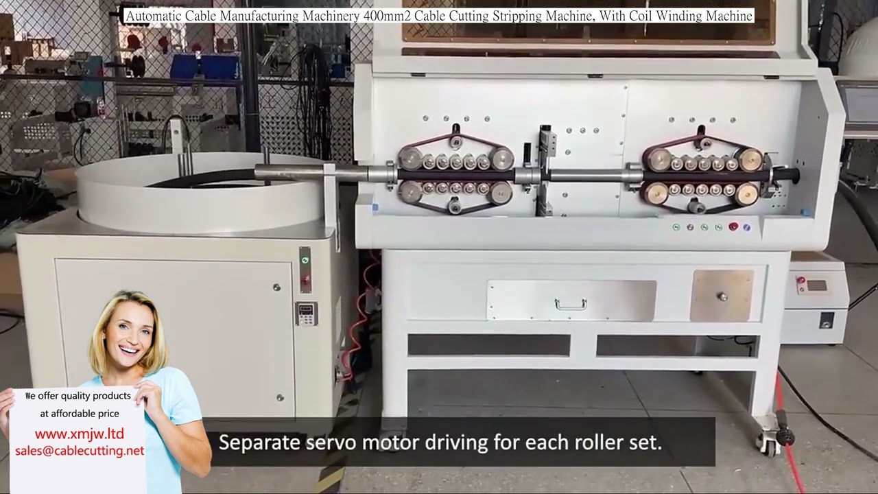 Automatický stroj na řezání a odizolování kabelů do 400mm² s navíječkou cívek